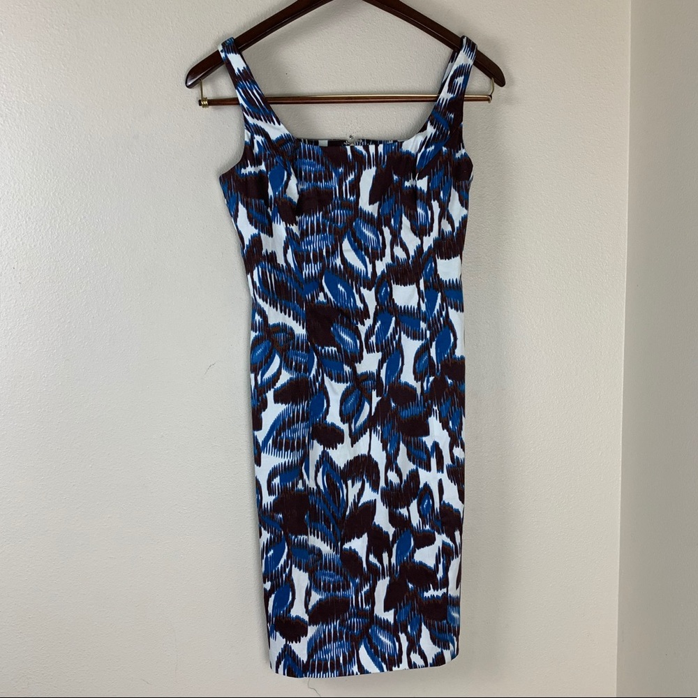 American Living Dress Sheath Dress Floral Ikat Print White/Blue/Brown Un…